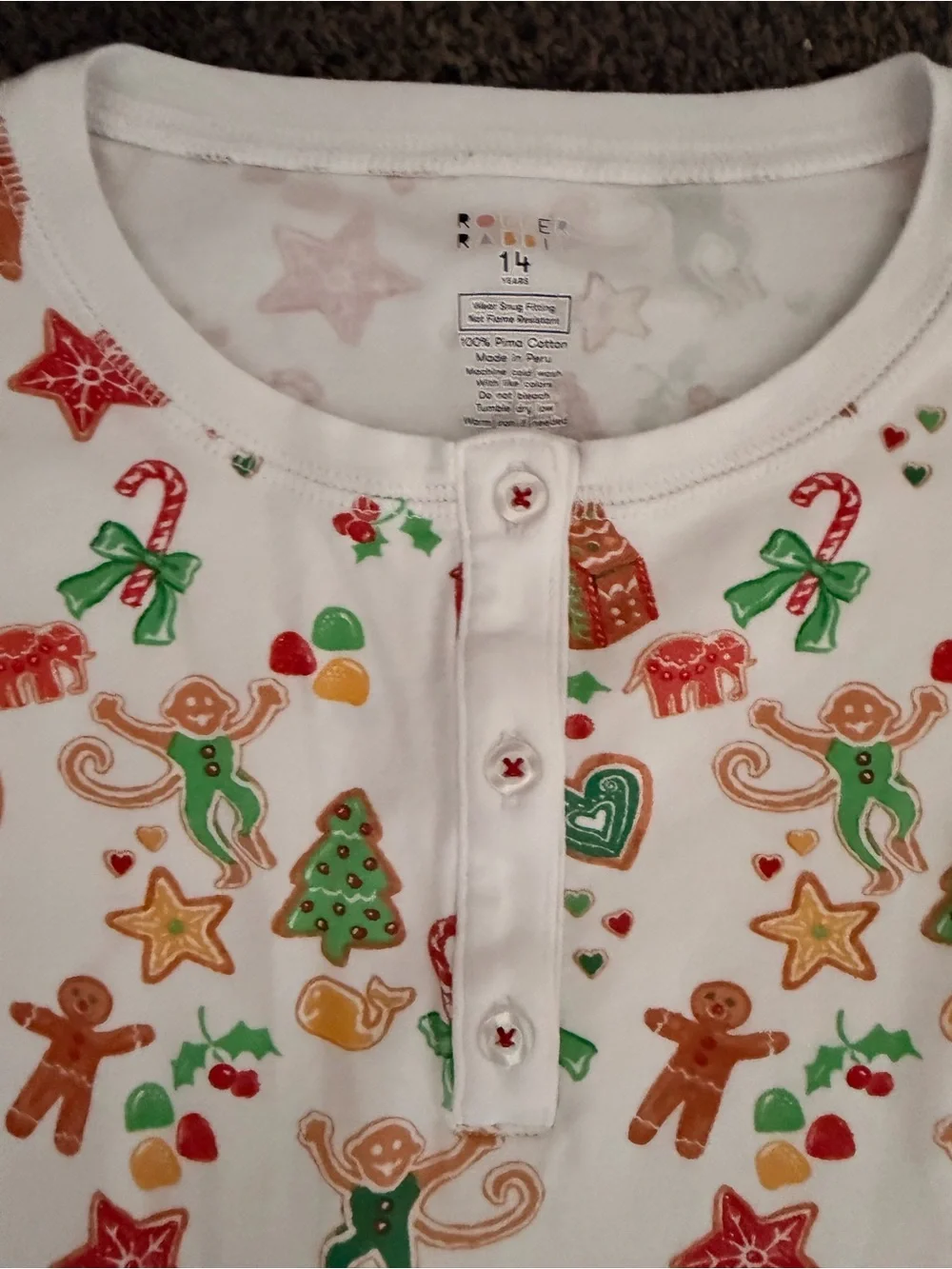 Roller rabbit Kids' White Holiday Gingerbread Pajama Top
